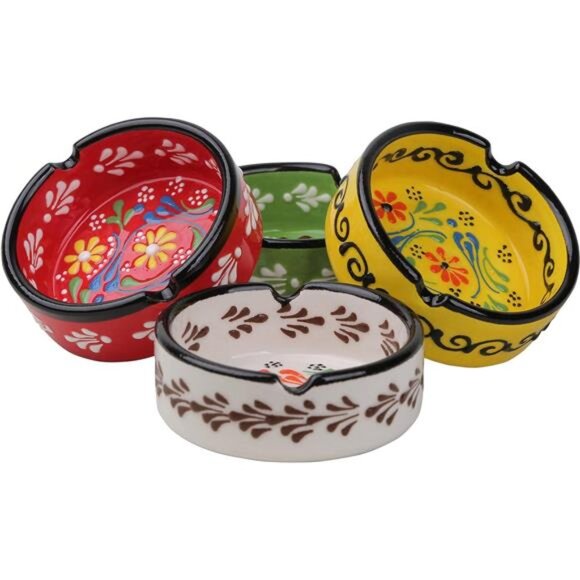 Set of 4Ashtrays Cute Hand-Paint Ceramic Cigar Ashtray Outdoor Cigarette AshTray - Picture 2 of 8